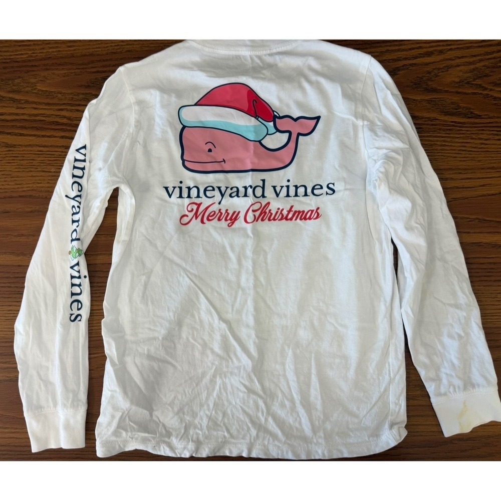 Vineyard Vines Kids MEDIUM 12/14 Christmas Santa Whale Long Sleeve Pocket Tee